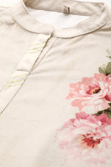 Buy Off White Floral Printed Velvet Long Kurta Online - Back