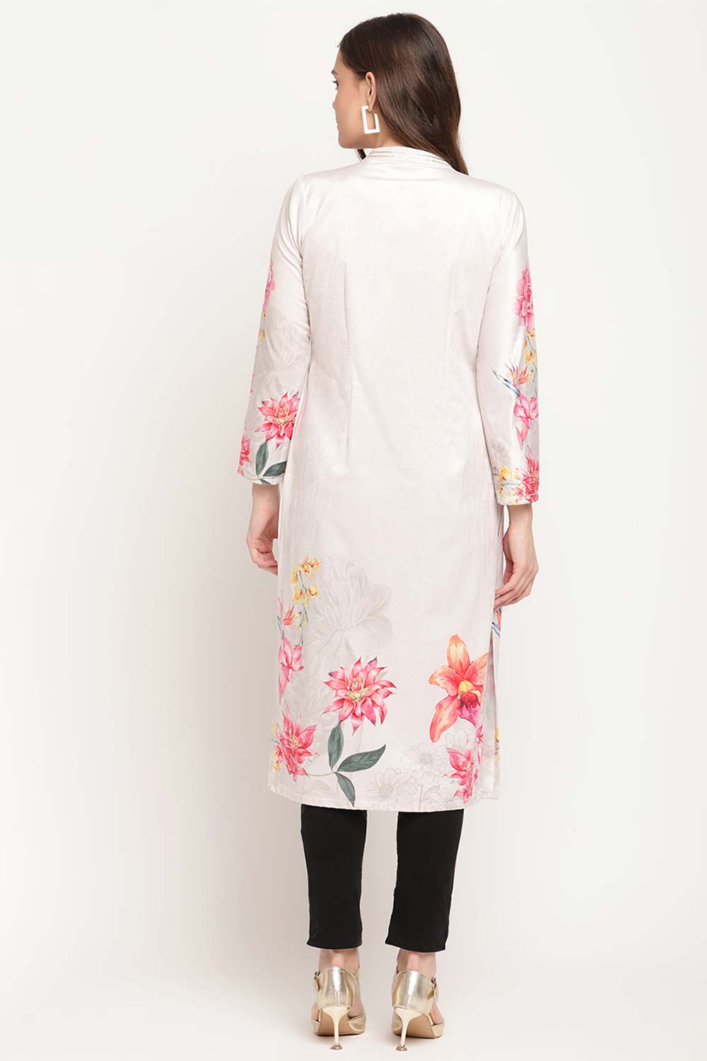 Beige Velvet Digital Print Kurta