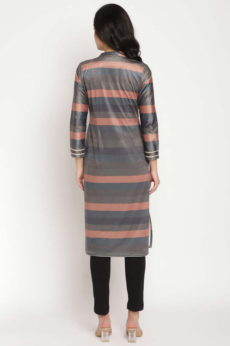 Multi Color Stripe Digital Print Velvet Kurta