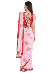 Faux Georgette Digital Print Saree In Light Pink