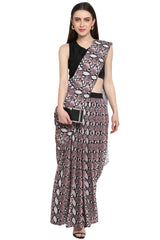 Crepe Digital Print Saree In Grey And Black