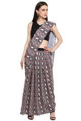 Crepe Digital Print Saree In Grey And Black