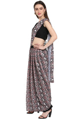 Crepe Digital Print Saree In Grey And Black