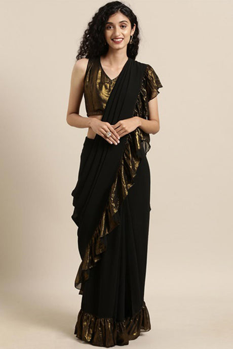 Buy Georgette Gold Caoting Saree in Black