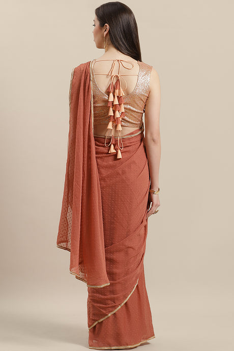 Shop Made Saree in Rusty Rose On KarmaPlace