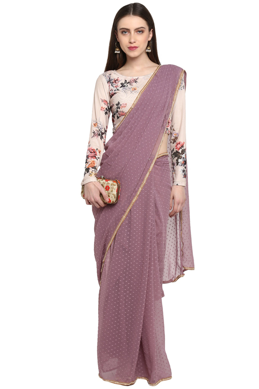 Faux Georgette Digital Print Saree In Mauve