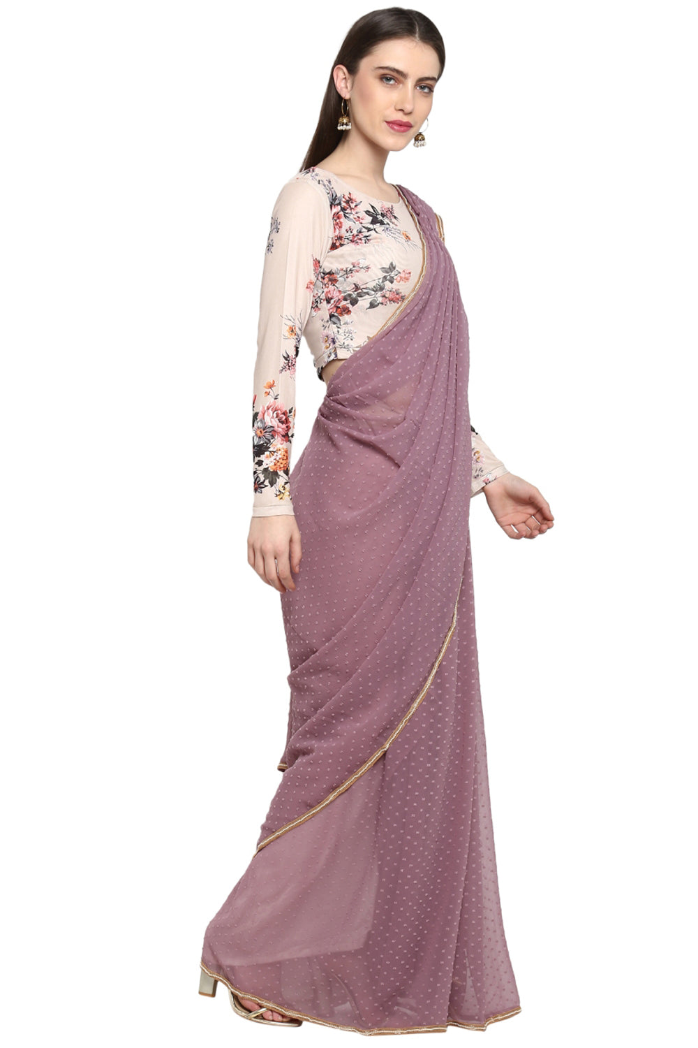 Faux Georgette Digital Print Saree In Mauve