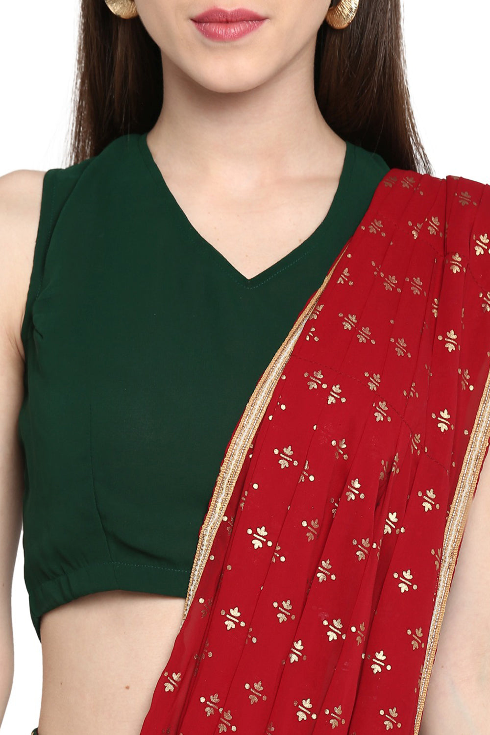 Faux Georgette Printed Saree In Green And Maroon