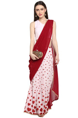 Faux Georgette Printed Saree In Maroon And Pink