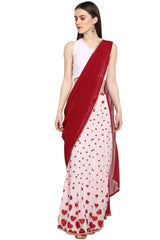 Faux Georgette Printed Saree In Maroon And Pink