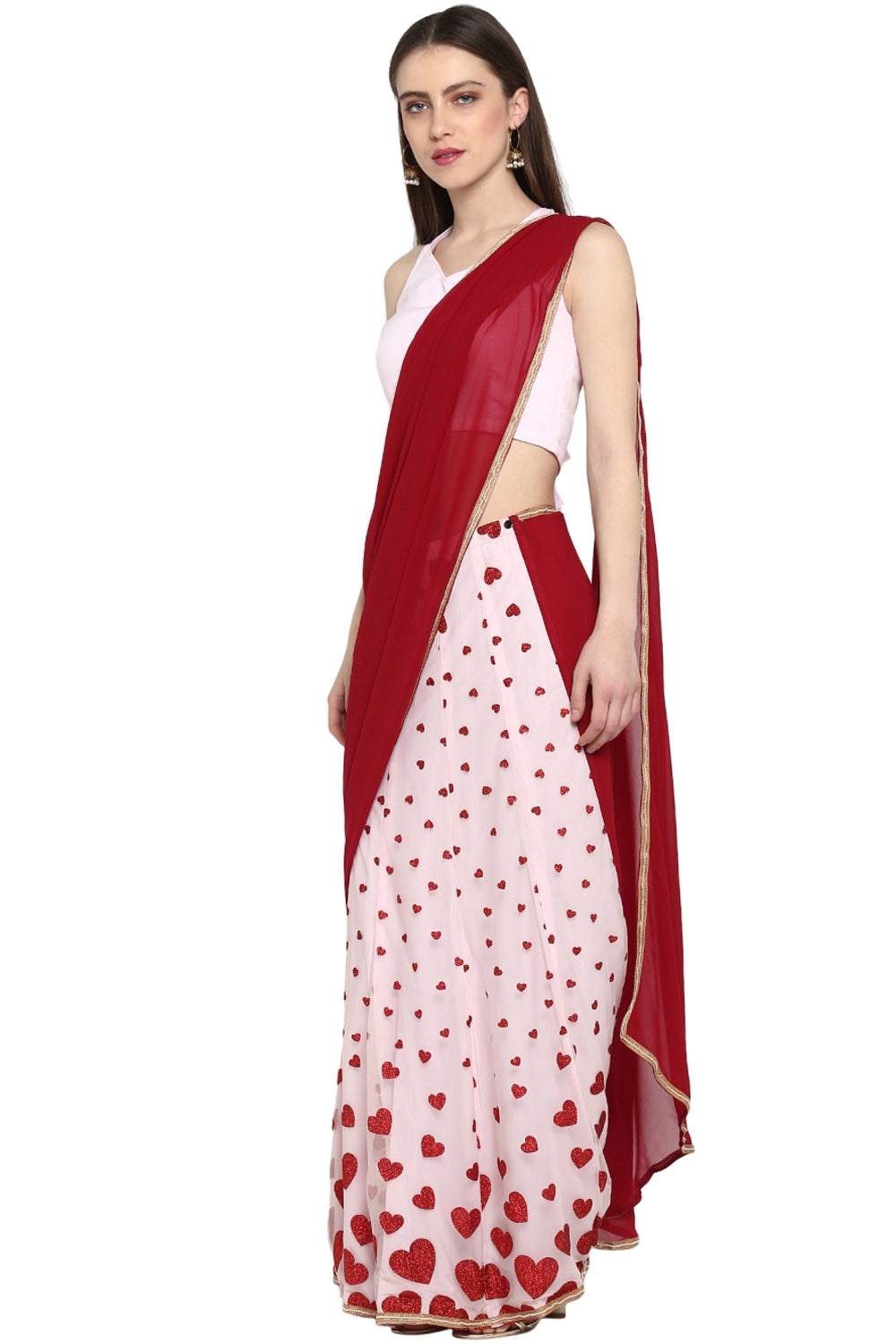 Faux Georgette Printed Saree In Maroon And Pink