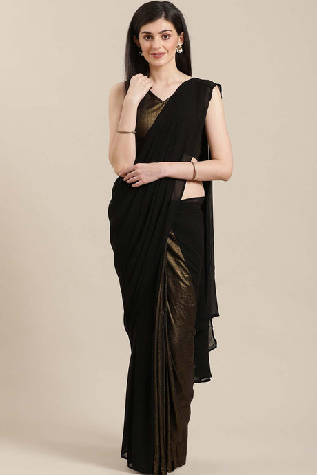 Buy Georgette Gold Caoting Saree in Black