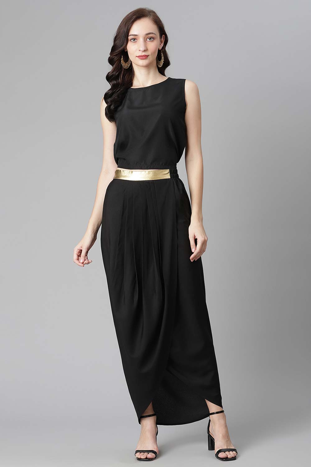 Black Crepe Top Skirt With Shrug