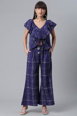 Women Navy Blue & Off-White Pure Cotton Checked Top With Palazzos