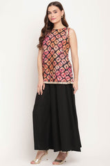 Women Black Crepe Digital Shibori Print Top Palazzo Set