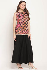 Women Black Crepe Digital Shibori Print Top Palazzo Set