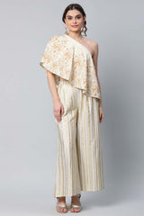 Off White Crepe Floral Printed Top With Palazzos