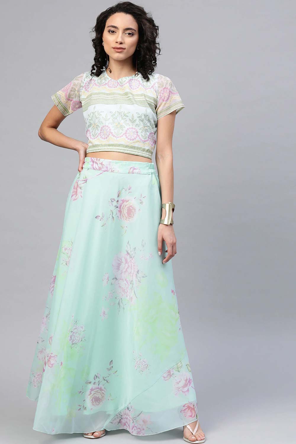 Buy Oraganza Digital Print Lehengas in Mint Green