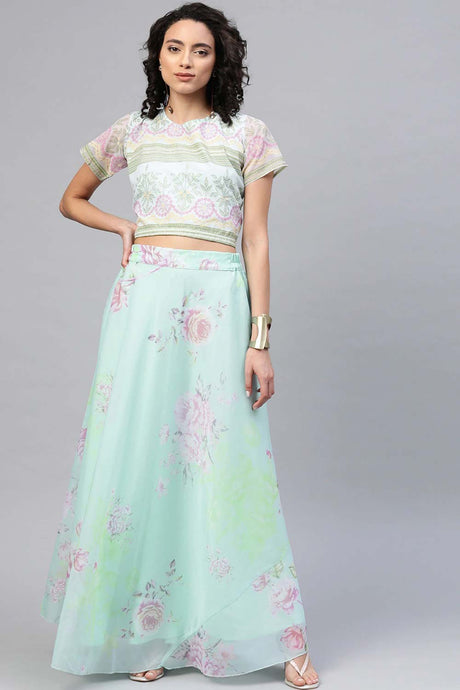 Buy Oraganza Digital Print Lehengas in Mint Green