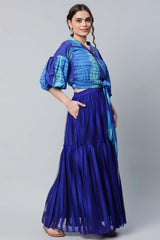 Stunning Blue Crepe Printed Top With Skirt