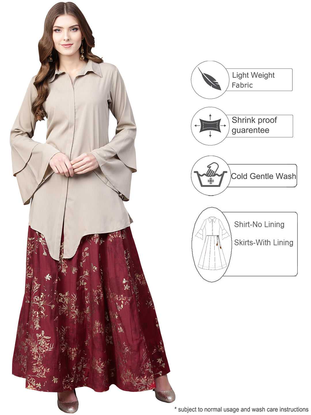 Polyester Kurta Set In Beige