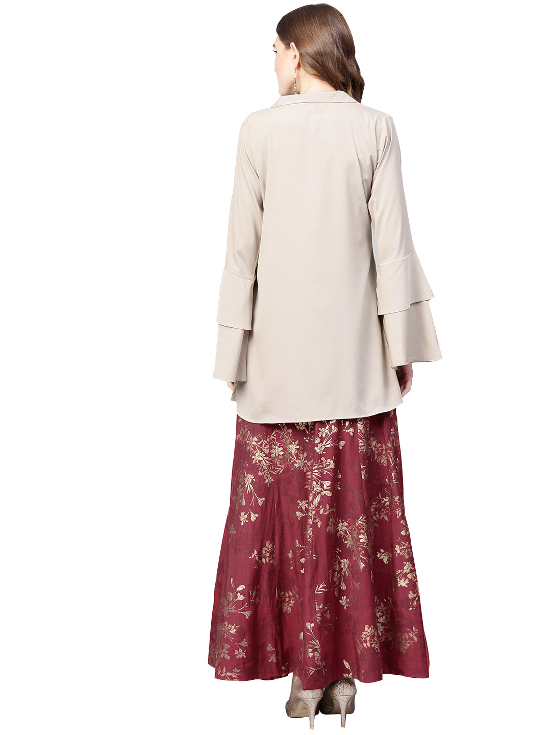 Polyester Kurta Set In Beige