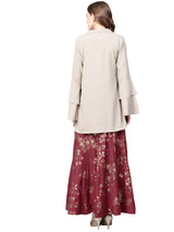 Polyester Kurta Set In Beige