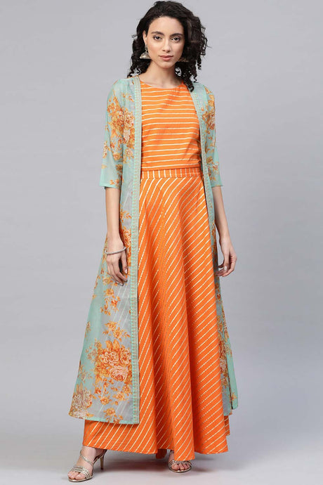 Buy Crepe Printed Tops Set in Orange