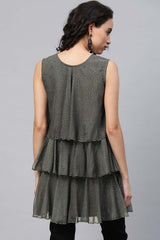 Grey Chiffon Silver Glitter Printed Tiered Tunic