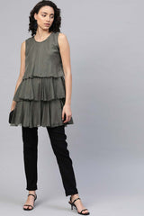 Grey Chiffon Silver Glitter Printed Tiered Tunic