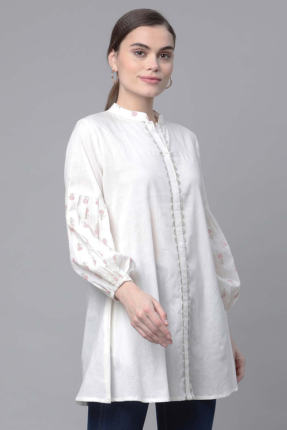 Off White Pure Cotton Printed Tunic