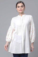 Off White Pure Cotton Printed Tunic