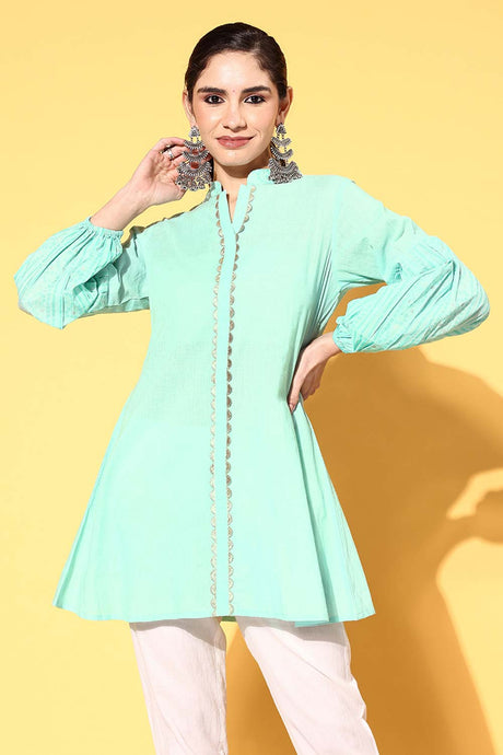 Mint Green Pure Cotton Silver Print Tunic