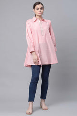 Baby Pink Pure Cotton Printed Shirt Style Tunic