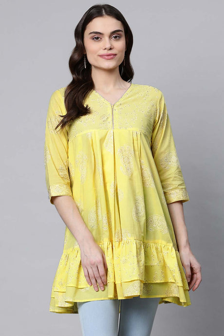 Yellow Cotton Printed Tunic