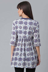 Cotton Navy Blue Wax Printed Western Tunic