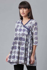 Cotton Navy Blue Wax Printed Western Tunic