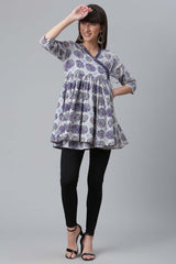 Cotton Navy Blue Wax Printed Western Tunic