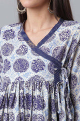 Cotton Navy Blue Wax Printed Western Tunic