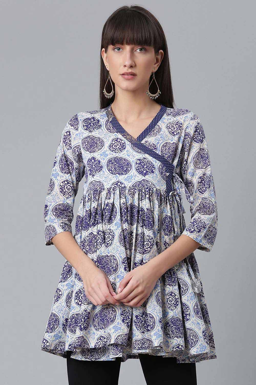 Cotton Navy Blue Wax Printed Western Tunic