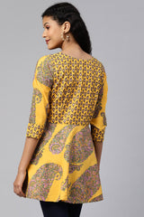 Crepe Printed Kurta Top In Mustard