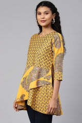 Crepe Printed Kurta Top In Mustard