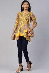 Crepe Printed Kurta Top In Mustard