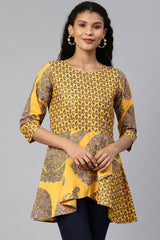 Crepe Printed Kurta Top In Mustard