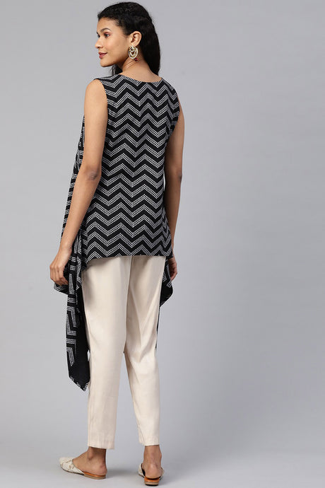 Crepe Printed Kurta Top In Black