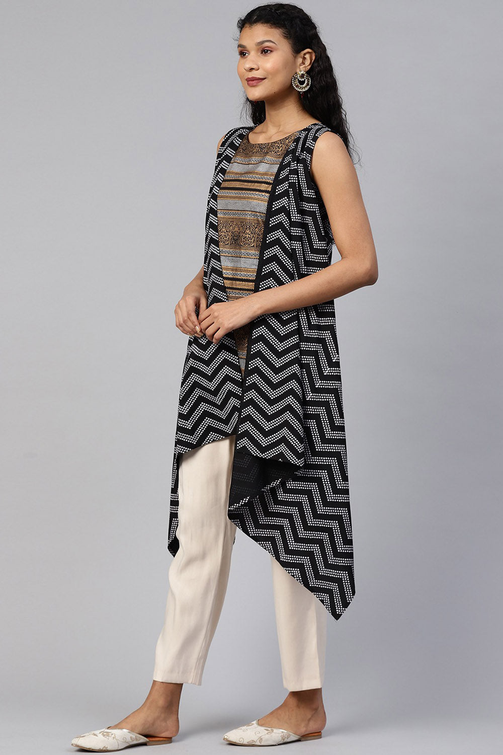 Crepe Printed Kurta Top In Black