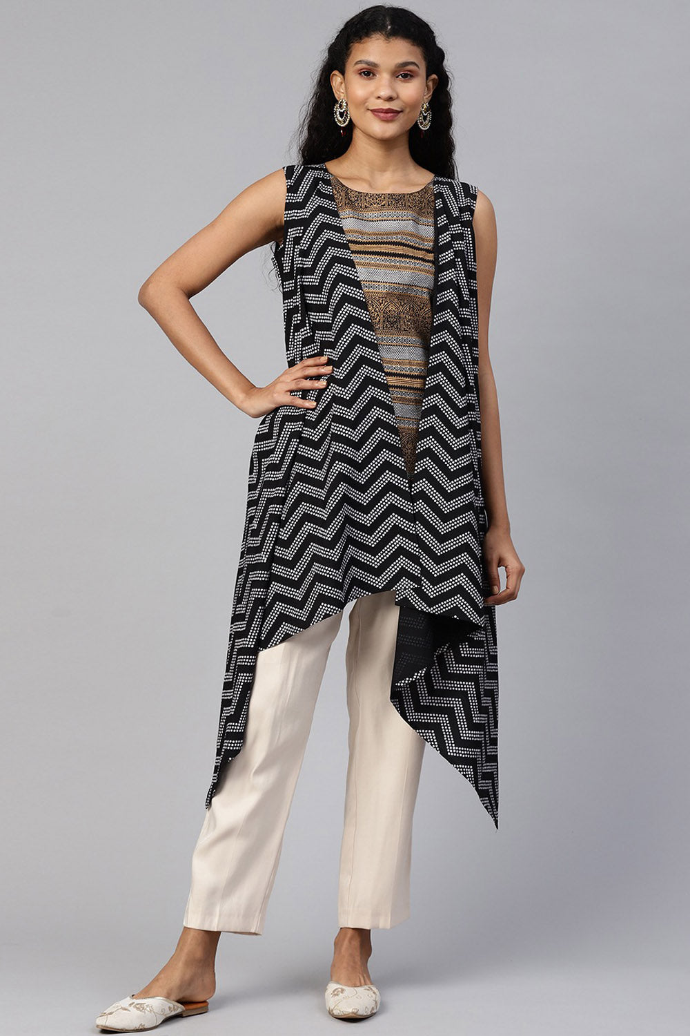 Crepe Printed Kurta Top In Black