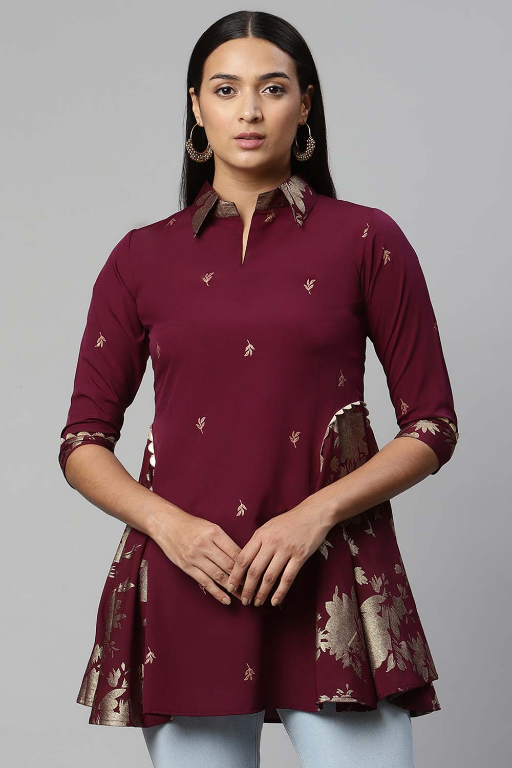 Wine Crepe Printed Tunic