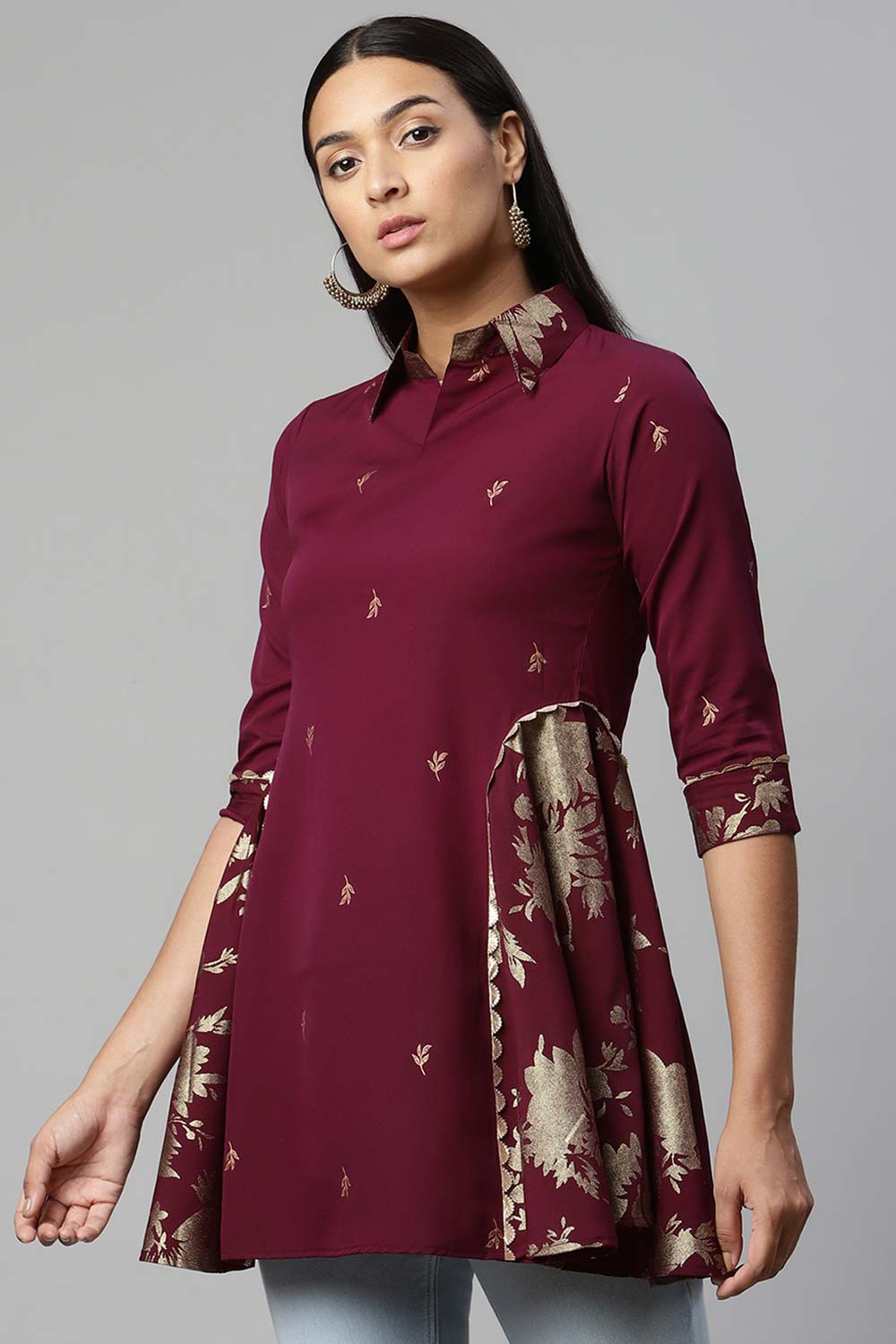 Wine Crepe Printed Tunic