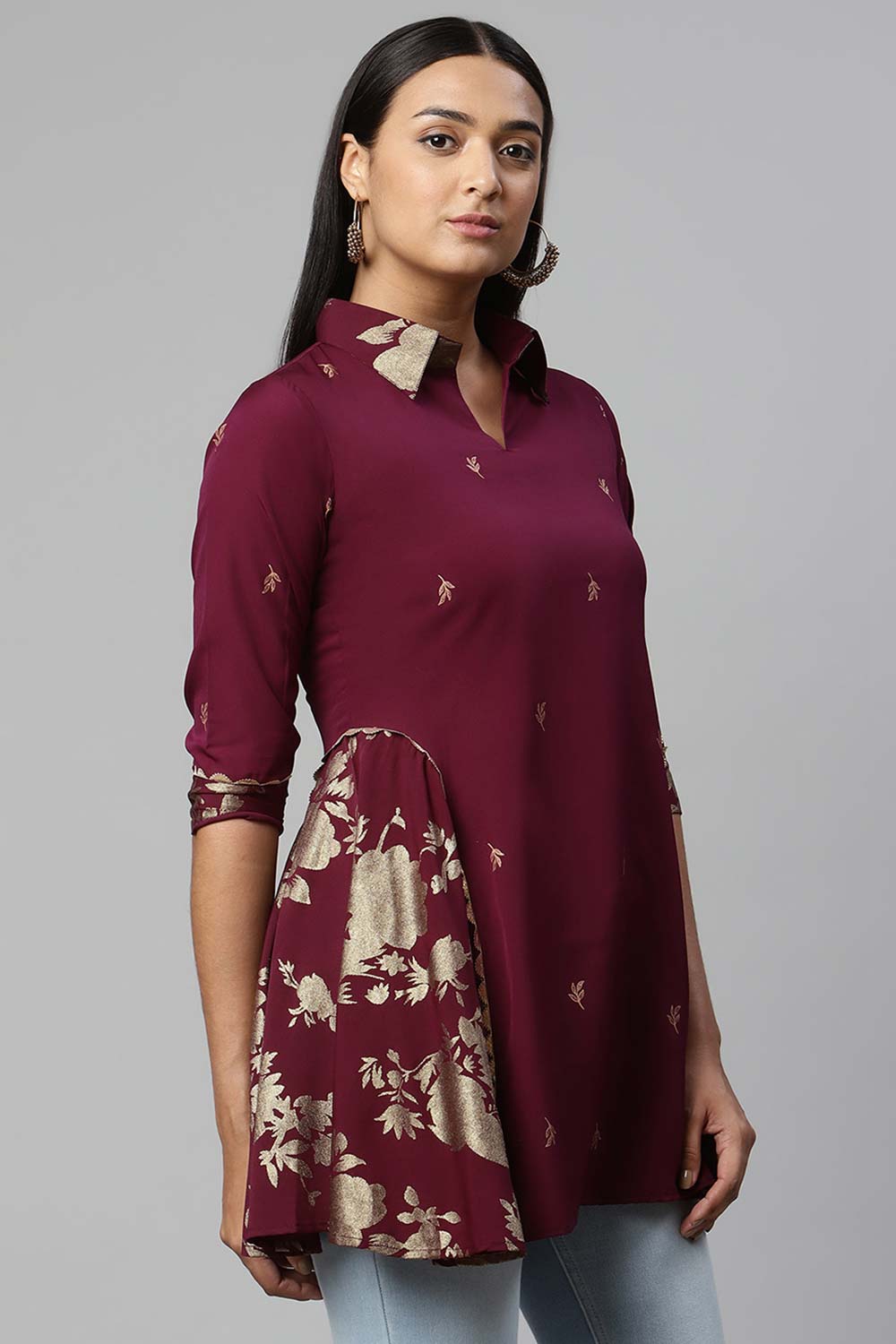 Wine Crepe Printed Tunic